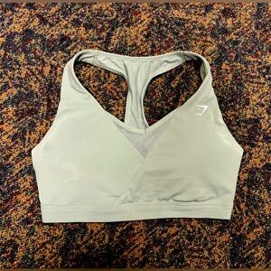 Gymshark cross over sports bra, sage green, size small